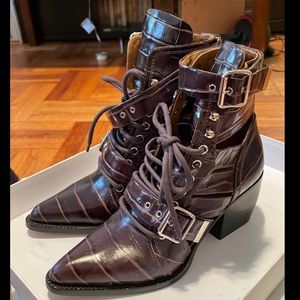 Chloe brown croc embossed boots